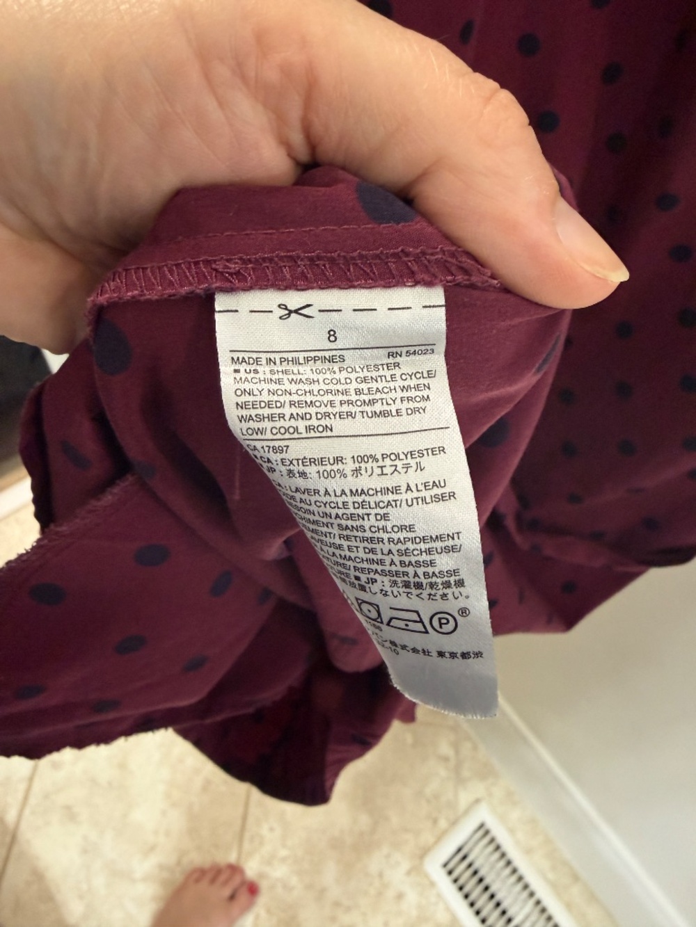 Banana Republic Burgundy Polka Dot Sleeveless Shirt Dress Size 8 - Picture 4 of 4